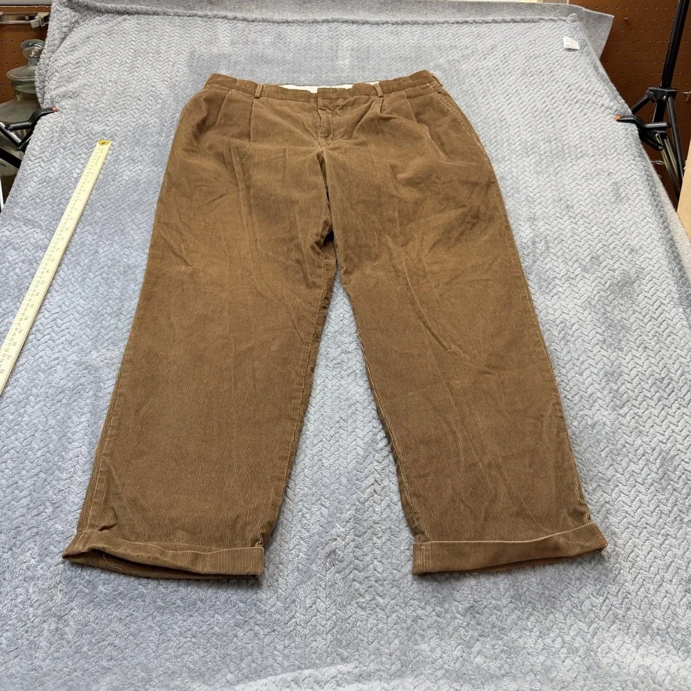Lands' End Corduroy Pants‎ Mens 38x29 Brown Pleated Cuffed Wide Leg